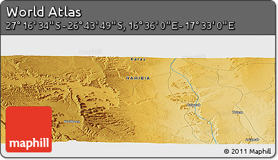 Physical Panoramic Map of the Area around 27° 0' 12" S, 17° 4' 30" E