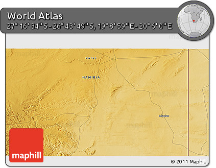 Physical 3D Map of the Area around 27° 0' 12" S, 19° 37' 30" E