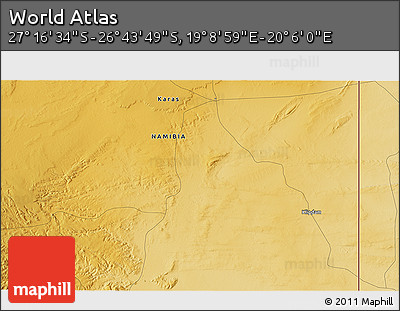Physical 3D Map of the Area around 27° 0' 12" S, 19° 37' 30" E