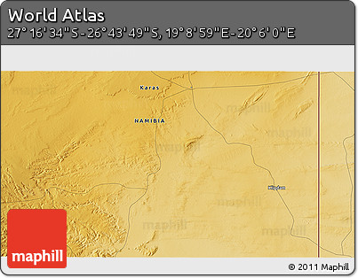 Physical 3D Map of the Area around 27° 0' 12" S, 19° 37' 30" E