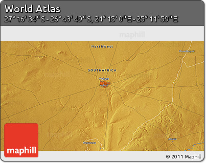Physical 3D Map of the Area around 27° 0' 12" S, 24° 43' 30" E