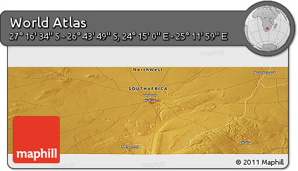 Physical Panoramic Map of the Area around 27° 0' 12" S, 24° 43' 30" E
