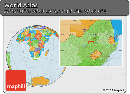 Political Location Map of the Area around 27°&nbsp;0'&nbsp;12"&nbsp;S,&nbsp;27°&nbsp;16'&nbsp;29"&nbsp;E