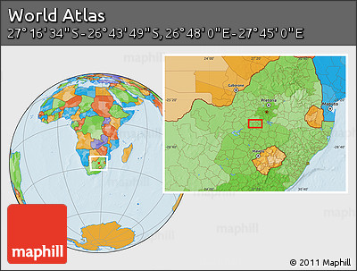 Political Location Map of the Area around 27°&nbsp;0'&nbsp;12"&nbsp;S,&nbsp;27°&nbsp;16'&nbsp;29"&nbsp;E
