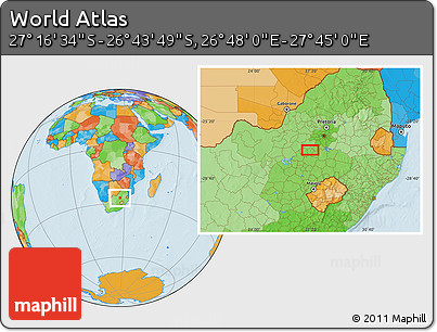 Political Location Map of the Area around 27°&nbsp;0'&nbsp;12"&nbsp;S,&nbsp;27°&nbsp;16'&nbsp;29"&nbsp;E