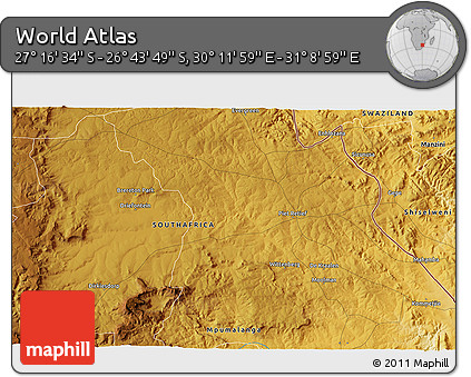 Physical 3D Map of the Area around 27° 0' 12" S, 30° 40' 29" E