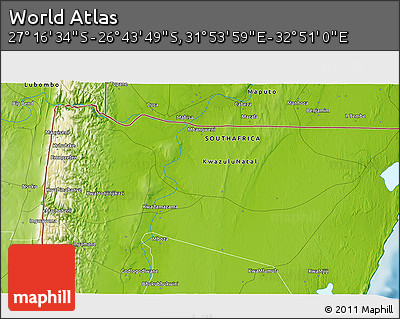 Physical 3D Map of the Area around 27° 0' 12" S, 32° 22' 30" E