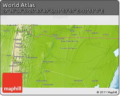 Physical 3D Map of the Area around 27° 0' 12" S, 32° 22' 30" E
