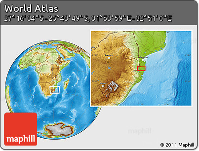 Physical Location Map of the Area around 27° 0' 12" S, 32° 22' 30" E