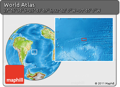 Physical Location Map of the Area around 27° 0' 12" S, 32° 13' 30" W