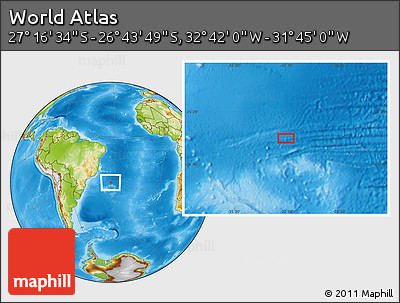 Physical Location Map of the Area around 27° 0' 12" S, 32° 13' 30" W