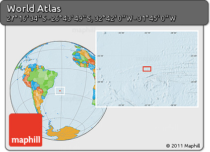 Political Location Map of the Area around 27° 0' 12" S, 32° 13' 30" W