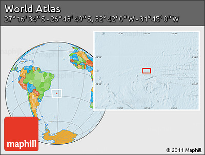 Political Location Map of the Area around 27° 0' 12" S, 32° 13' 30" W