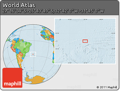 Political Location Map of the Area around 27° 0' 12" S, 32° 13' 30" W