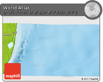 Physical 3D Map of the Area around 27° 0' 12" S, 33° 13' 30" E