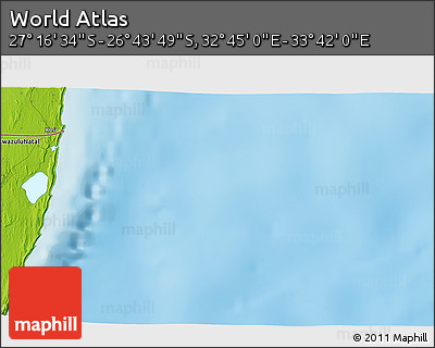 Physical 3D Map of the Area around 27° 0' 12" S, 33° 13' 30" E