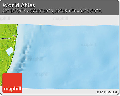 Physical 3D Map of the Area around 27° 0' 12" S, 33° 13' 30" E