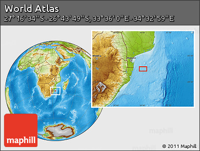 Physical Location Map of the Area around 27° 0' 12" S, 34° 4' 30" E