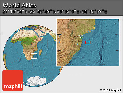 Satellite Location Map of the Area around 27° 0' 12" S, 34° 4' 30" E