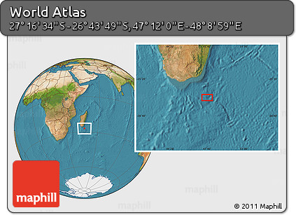 Satellite Location Map of the Area around 27° 0' 12" S, 47° 40' 29" E