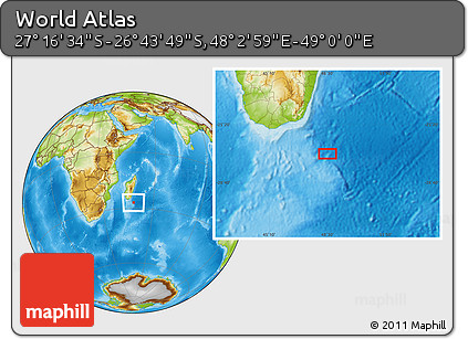 Physical Location Map of the Area around 27° 0' 12" S, 48° 31' 29" E
