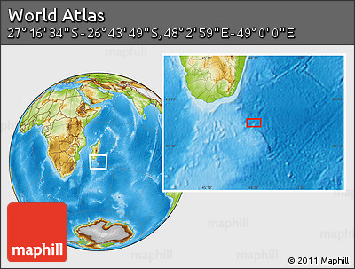 Physical Location Map of the Area around 27° 0' 12" S, 48° 31' 29" E