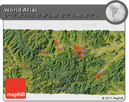 Satellite 3D Map of the Area around 27° 0' 12" S, 49° 13' 30" W