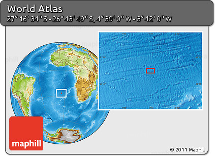 Physical Location Map of the Area around 27° 0' 12" S, 4° 10' 30" W