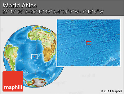 Physical Location Map of the Area around 27° 0' 12" S, 4° 10' 30" W