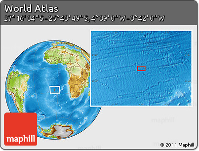 Physical Location Map of the Area around 27° 0' 12" S, 4° 10' 30" W