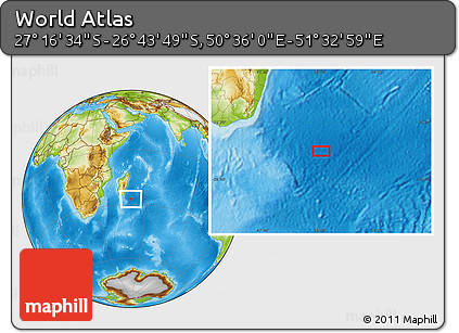 Physical Location Map of the Area around 27° 0' 12" S, 51° 4' 30" E