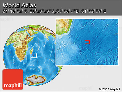 Physical Location Map of the Area around 27° 0' 12" S, 51° 4' 30" E