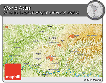 Physical 3D Map of the Area around 27° 0' 12" S, 52° 37' 30" W