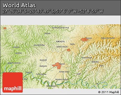 Physical 3D Map of the Area around 27° 0' 12" S, 52° 37' 30" W