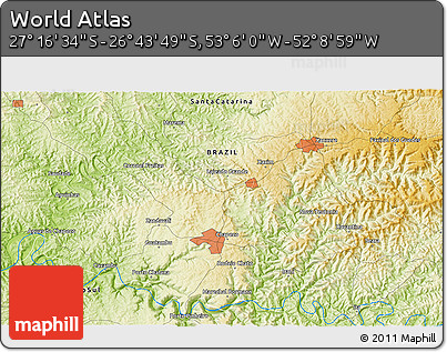 Physical 3D Map of the Area around 27° 0' 12" S, 52° 37' 30" W