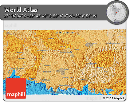 Political 3D Map of the Area around 27° 0' 12" S, 52° 37' 30" W