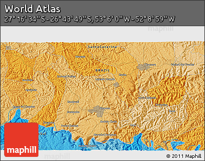 Political 3D Map of the Area around 27° 0' 12" S, 52° 37' 30" W
