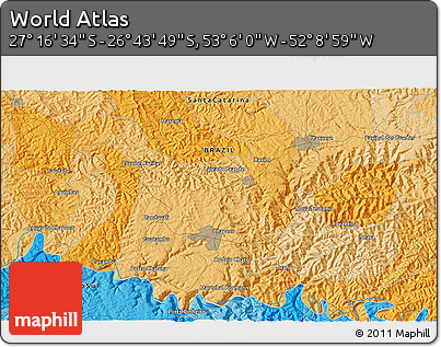 Political 3D Map of the Area around 27° 0' 12" S, 52° 37' 30" W