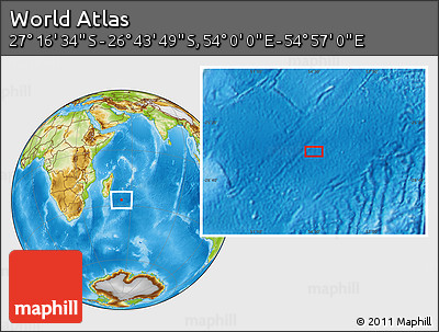 Physical Location Map of the Area around 27° 0' 12" S, 54° 28' 30" E