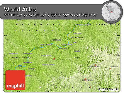 Physical Map of the Area around 27° 0' 12" S, 55° 10' 29" W