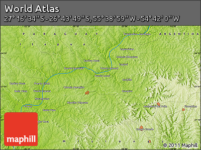 Physical Map of the Area around 27° 0' 12" S, 55° 10' 29" W