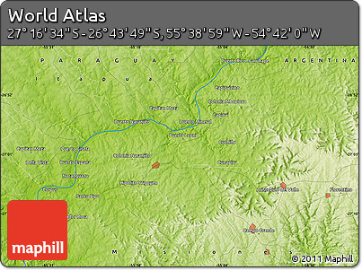 Physical Map of the Area around 27° 0' 12" S, 55° 10' 29" W