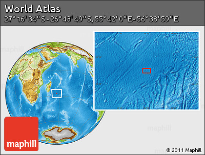 Physical Location Map of the Area around 27° 0' 12" S, 56° 10' 29" E