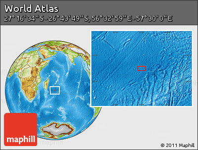 Physical Location Map of the Area around 27° 0' 12" S, 57° 1' 29" E