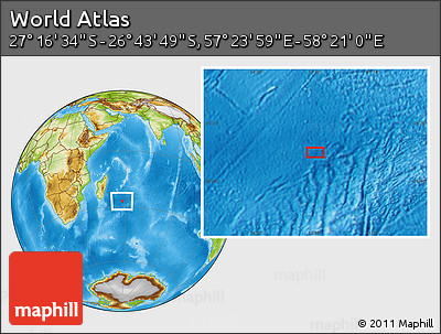 Physical Location Map of the Area around 27° 0' 12" S, 57° 52' 30" E