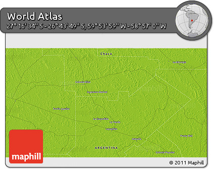 Physical 3D Map of the Area around 27° 0' 12" S, 59° 25' 29" W