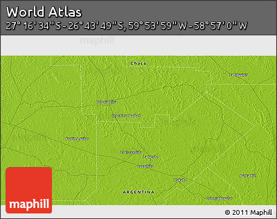 Physical 3D Map of the Area around 27° 0' 12" S, 59° 25' 29" W