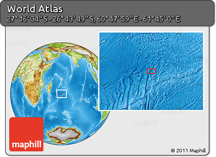 Physical Location Map of the Area around 27° 0' 12" S, 61° 16' 29" E