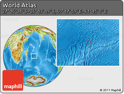 Physical Location Map of the Area around 27° 0' 12" S, 61° 16' 29" E