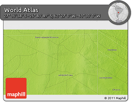 Physical 3D Map of the Area around 27° 0' 12" S, 61° 58' 30" W